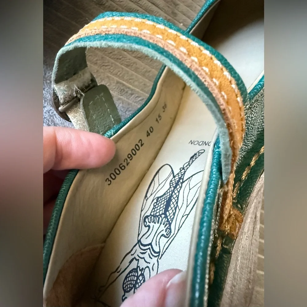 Fly London Wedges Teal and Tan Sandals Shoes Size 36